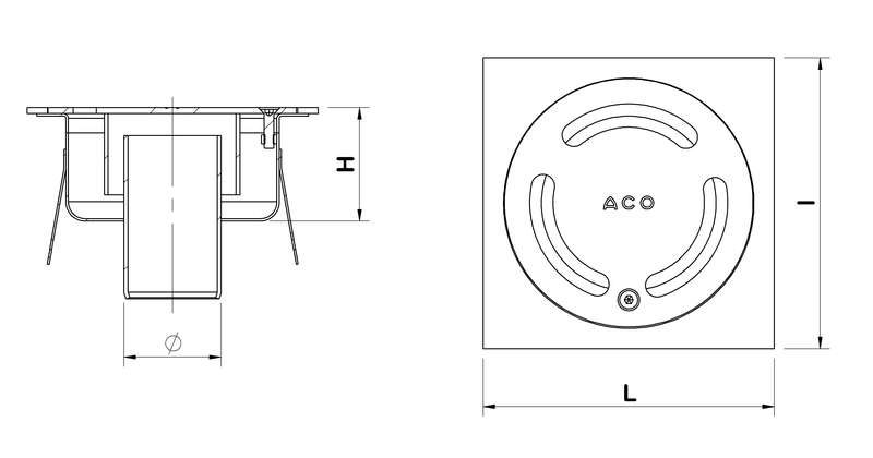 Siphon de sol ACO NETDRAIN standard sortie verticale DN50 en acier inoxydable - 200 x 200 mm