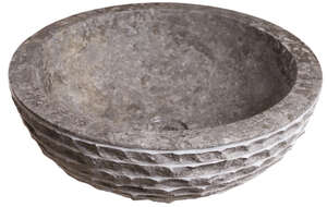 Vasque ronde à poser en pierre naturelle TERCOCER THAI marbre gris poli Diam. 42 x H. 15 cm