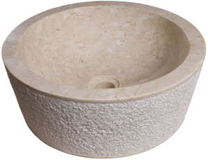 Vasque ronde à poser en pierre naturelle TERCOCER THAI marbre ivoire poli Diam. 42 x H. 15 cm