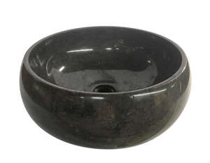Vasque ronde à poser en pierre naturelle TERCOCER THAI marbre noir poli brillant Diam. 42 x H. 16 cm