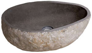 Vasque galet à poser en pierre naturelle TERCOCER THAI Pierre de rivière H. 16 cm - face externe brute
