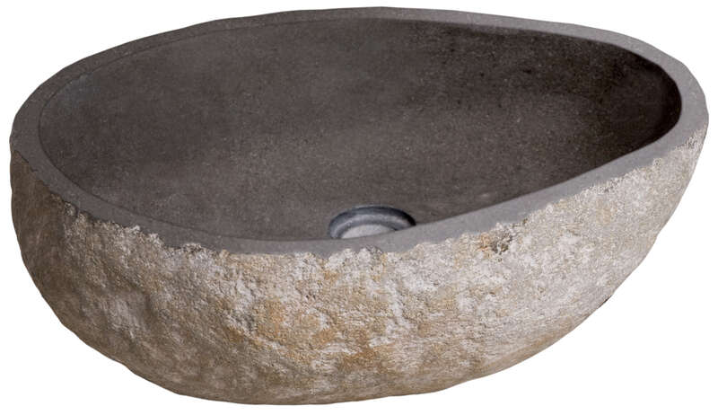 Vasque galet à poser en pierre naturelle TERCOCER THAI Pierre de rivière H. 16 cm - face externe brute