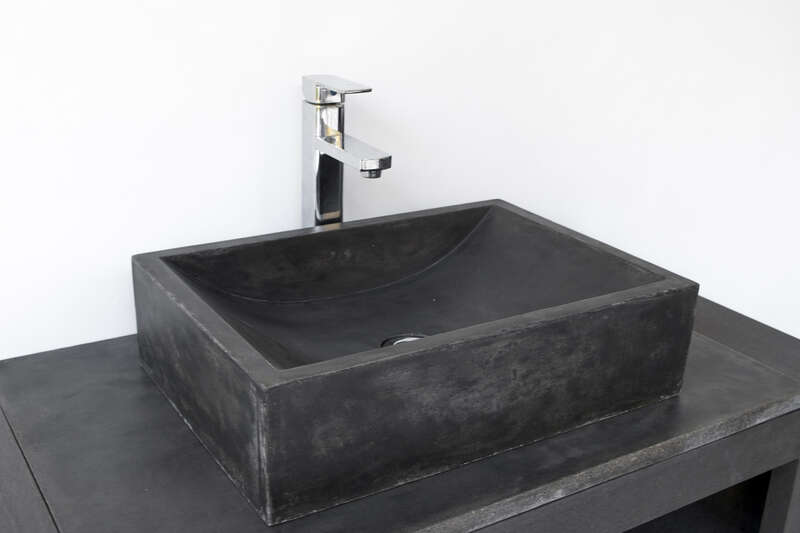 Vasque rectangulaire à poser en ciment TERCOCER THAI gris foncé L. 49,5 x l. 35 x H. 12 cm