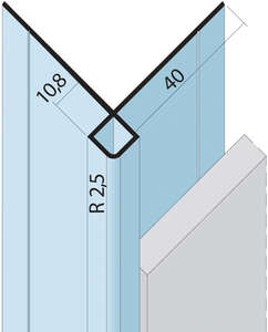 Cornière d'angle sans recouvrement des arêtes de coupe en aluminium L. 3000 x Ép. 10,8 mm