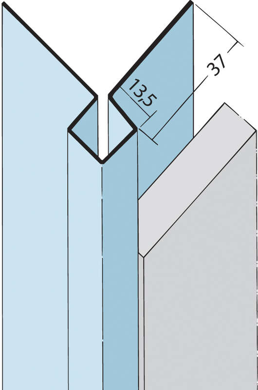 Cornière d'angle sans recouvrement des arêtes de coupe en aluminium L. 2500 x Ép. 13,5 mm