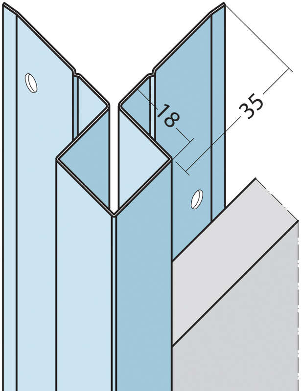 Cornière d'angle sans recouvrement des arêtes de coupe en aluminium L. 2500 x Ép. 18 mm