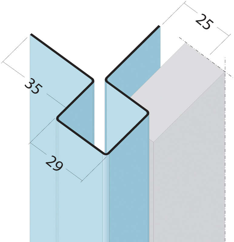 Cornière d'angle sans recouvrement des arêtes de coupe en aluminium L. 3000 x Ép. 25 mm