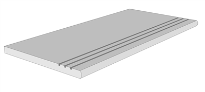 Marche d'escalier en céramique 20 mm, 1 bord 1/2 rond MARSHALLS UNI Grey L. 60 x l. 30 cm x Ép. 20 mm