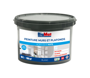 Peinture pour murs et plafonds BIGMAT acrylique mat blanc - Pot de 10 L