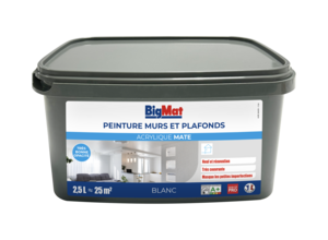 Peinture pour murs et plafonds BIGMAT acrylique mat blanc - Pot de 2,5 L