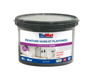 Peinture pour murs et plafonds BIGMAT acrylique satin blanc - Pot de 10 L