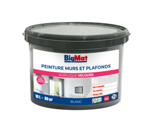 Peinture pour murs et plafonds BIGMAT acrylique velours blanc - Pot de 10 L