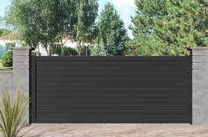 Portail Alu droit coulissant DC CERES CT42 -  remplissage horizontal - Gris 7016