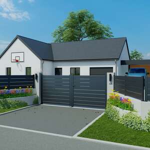 Portail en aluminium battant, 2 vantaux, COTES JARDIN modèle PASSIFLORE, l. 3,56 m x h. 1,55 m x Ép. 93 mm, plusieurs coloris disponibles