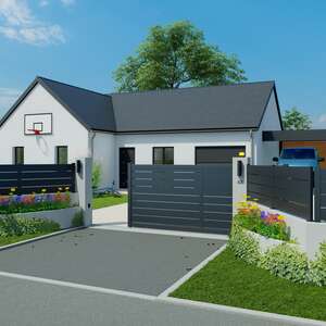 Portail en aluminium coulissant, COTES JARDIN modèle PASSIFLORE, l. 3,56 m x h. 1,55 m x Ép. 93 mm, plusieurs coloris disponibles