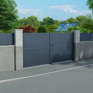 Portail en aluminium battant, 2 vantaux, COTES JARDIN modèle IF, l. 3,06 m x h. 1,74 m x Ép. 93 mm, plusieurs coloris disponibles