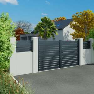 Portail en aluminium battant, 2 vantaux, COTES JARDIN modèle IBIS, l. 3,06 m x h. 1,916 m x Ép. 93 mm, plusieurs coloris disponibles