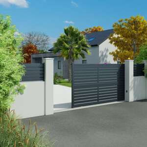 Portail en aluminium coulissant, COTES JARDIN modèle IBIS, l. 4,06 m x h. 1,906 m x Ép. 93 mm, plusieurs coloris disponibles