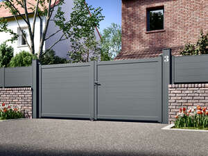 Portail en aluminium battant, 2 vantaux, COTES JARDIN modèle SIPO, l. 3,06 m x h. 1,752 m x Ép. 50 mm, plusieurs coloris disponibles
