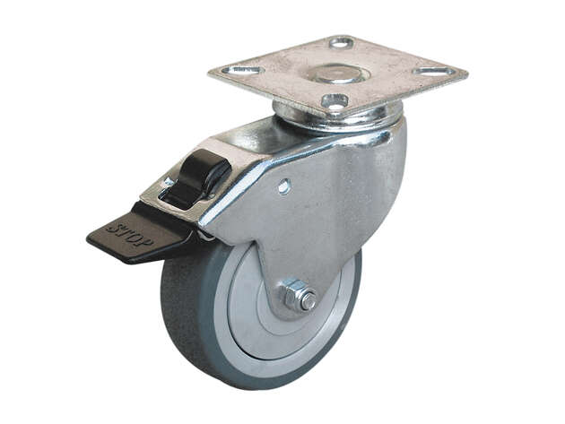 Roulette de collectivité à platine pivotante à frein pour ameublement en caoutchouc Diam. 65 mm