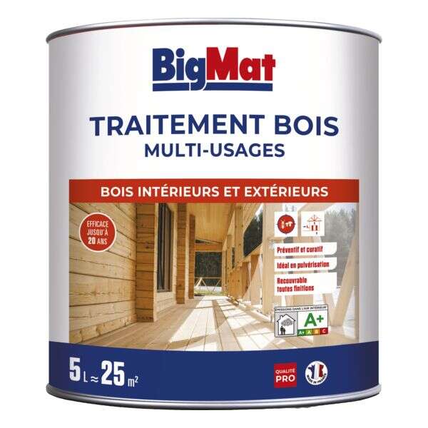 Traitement multi-usages BIGMAT pour bois extérieurs et intérieurs - Pot 5 L