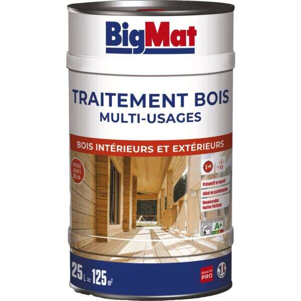 Traitement multi-usages BIGMAT pour bois extérieurs et intérieurs - Pot 25 L
