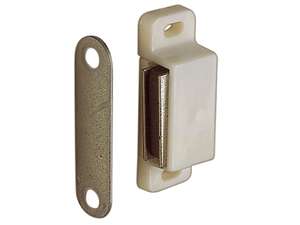 Loqueteau magnétique pour porte de meuble en acier et ferrite L. 87 x H. 18 x Prof. 15 mm blanc