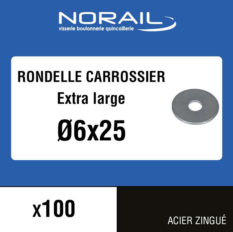 Rondelle carrossier en acier zingué Diam. 6 mm - Boîte de 100 pièces