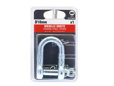 Manille droite pour câbles en acier galvanisé Diam. 10 mm