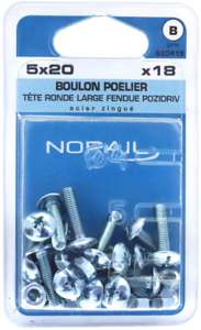 Boulon poelier tête ronde fendue large Diam. 5 x L. 20 mm - Boîte de 18 pièces