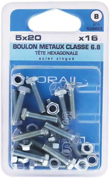 Boulon métaux tête hexagone Diam. 70 x L. 115 mm - Boîte de 16 pièces