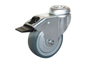 Roulette de collectivité à œil pivotante à frein pour ameublement en caoutchouc Diam. 75 x l. 24 mm gris