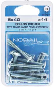 Boulon poelier tête ronde fendue large Diam. 5 x L. 40 mm - Boîte de 14 pièces