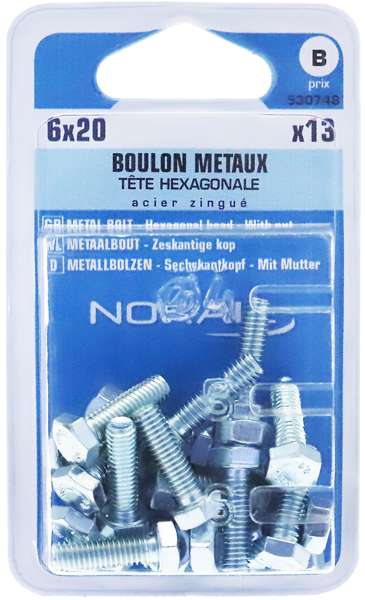 Boulon métaux tête hexagone Diam. 70 x L. 115 mm - Boîte de 13 pièces