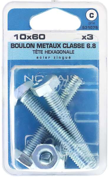 Boulon métaux tête hexagone Diam. 70 x L. 115 mm - Boîte de 3 pièces