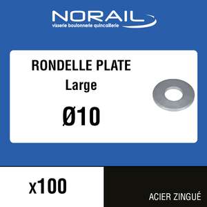 Rondelle plate large en acier zingué Diam. 10 mm - Boîte de 100 pièces