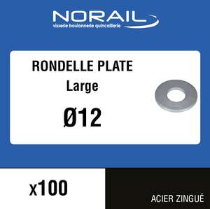 Rondelle plate large en acier zingué Diam. 12 mm - Boîte de 100 pièces