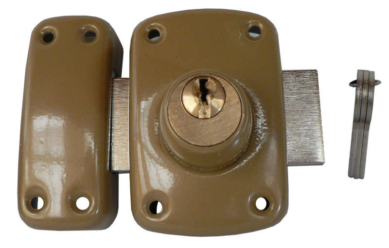 Verrou automatique pour sureté coffre arrondi 2 entrées en acier Diam. 23 x L. 45 mm verni bronzé