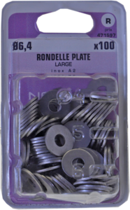 Rondelle large en acier zingué Diam. 6 mm - Boîte de 100 pièces