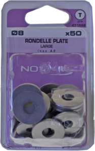 Rondelle large en acier zingué Diam. 8 mm - Boîte de 50 pièces