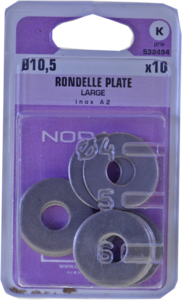 Rondelle large en acier zingué Diam. 10 mm - Boîte de 10 pièces