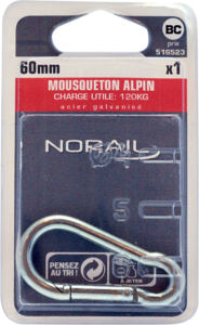 Mousqueton alpin simple pour câbles en acier galvanisé Diam. 6 x L. 60 mm