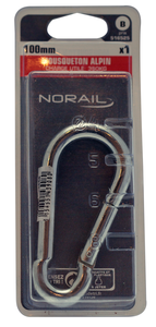 Mousqueton alpin simple pour câbles en acier galvanisé Diam. 10 x L. 100 mm