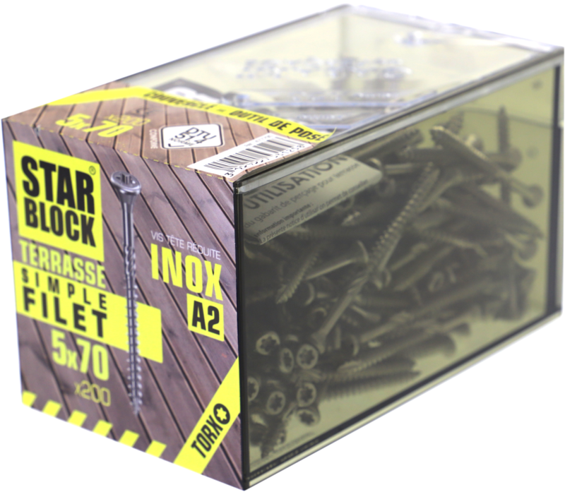 Vis terrasse STARBLOCK en inox A2 Diam. 5 x L. 70 mm - Boîte de 200 pièces