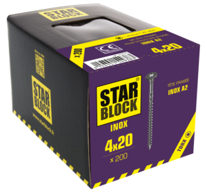 Vis à tête fraisée A2 STARBLOCK en inox Diam. 4 x L. 20 mm - Boîte de 200 pièces