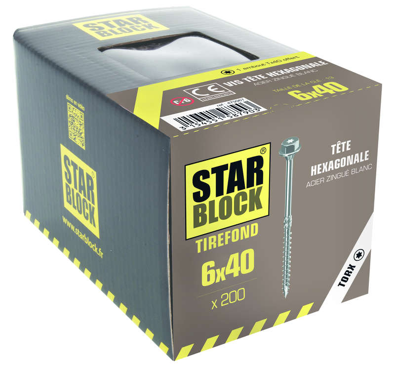 Tirefond STARBLOCK Diam. 6 x L. 40 mm - Boîte de 200 pièces