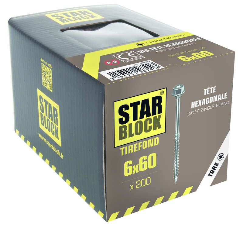 Tirefond STARBLOCK Diam. 6 x L. 60 mm - Boîte de 200 pièces