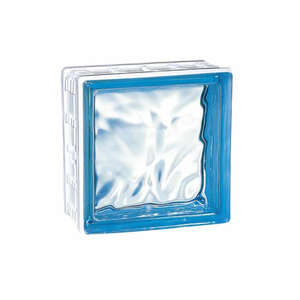 Brique de verre CUBIVER 198  nuagée bleu azur  L. 19,6 x l. 8 x H. 19,6 cm
