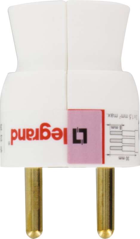 Fiche plastique 2P+T 16A mâle - droite blanc - image 2