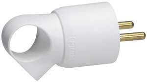 Prise de courant à contact de protection mâle 2P+T pour raccordement de tous types d'appareils domestiques blanc
